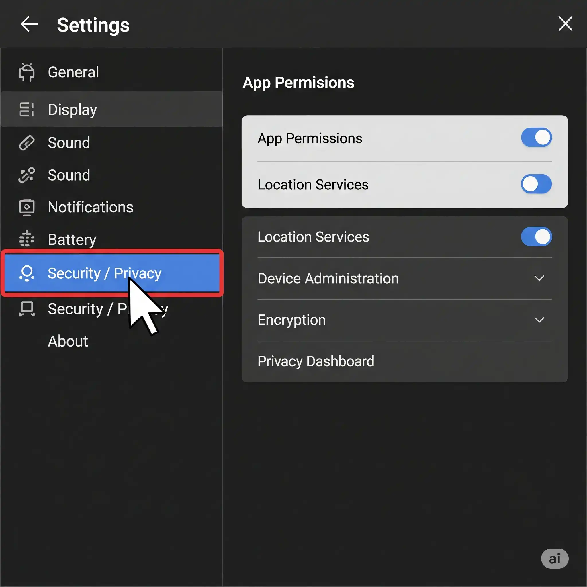 Para PC (Windows) 3 Secure privacy settings screen on an Android device, highlighting 'Security / Privacy' options for enhanced app security and privacy controls.